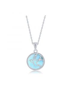 Sterling Silver Flying Dove Round Larimar Necklace