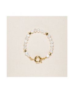 18K Gold Plated Freshwater Pearl with Star and Pearl Twinkie - Twinkie Bracelet 9" For Women and Girls