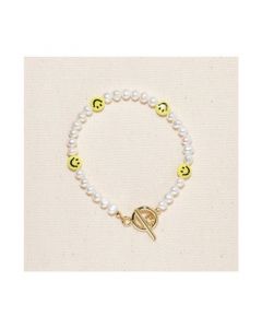 18K Gold Plated Freshwater Pearls with Smiley Face - HaHa Bracelet 8" For Women and Girls