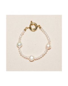 18K Gold Plated Mixed Large & Small Freshwater Pearl - Kylie Bracelet 7" For Women and Girls