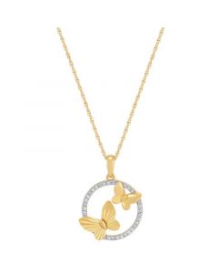 Diamond Butterfly Open Circle Pendant Necklace (1/10 ct. t.w.) in 14k Gold-Plated Sterling Silver, 16" + 2" extender