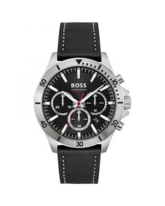 Men's Chronograph Troper Black Leather Strap Watch 45mm