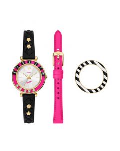 Barbie x Limited Edition Three-hand Quartz Black Litehide Leather Watch 28mm and Interchangeable Strap Set, 28mm