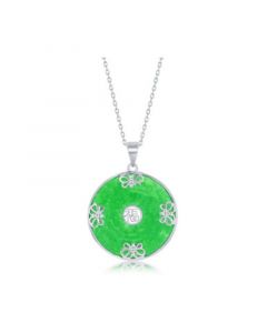 Sterling Silver Round w/Small Butterfly 'Good Luck' Jade Necklace