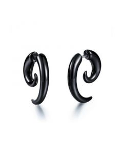 Stainless Steel Horn Design Earrings - Black Plated