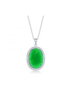 Sterling Silver, 13x18mm Oval Jade Necklace