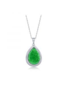 Sterling Silver, 10x14mm Pear-Shaped Jade Necklace