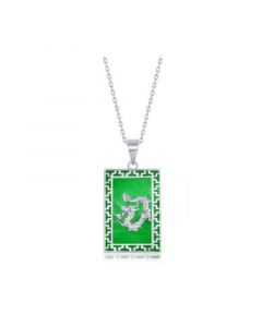 Sterling Silver Rectangle w/Dragon Design Jade Necklace