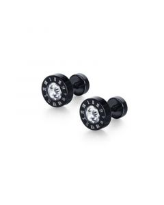 Stainless Steel CZ Stud Earrings - Black Plated