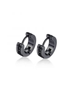 Stainless Steel Link Design Huggie Hoop Earrings - Black Plated