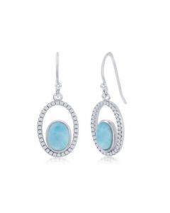 Sterling Silver Oval Larimar with CZ Earrings