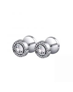 Stainless Steel CZ w/ Rope Design Border Stud Earrings