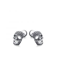 Stainless Steel Oxidized Skull Stud Earrings