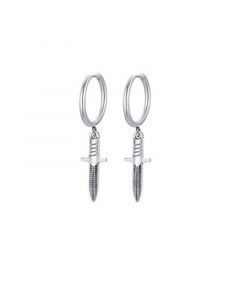 Stainless Steel Oxidized Knife Charm Huggie Hoop Earrings