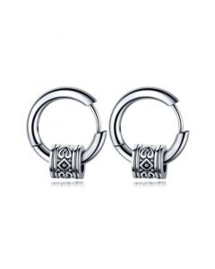 Stainless Steel Oxidized Spinning Designed Huggie Hoop Earrings