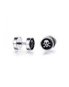 Stainless Steel Round Skull Stud Earrings