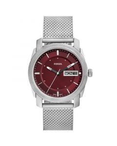 Men's Machine Three-Hand Day-Date Silver-Tone Stainless Steel Mesh Watch, 42mm