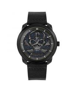 Men's Analog Black Leather Strap Watch, 42mm