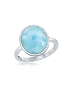 Sterling Silver Larimar Oval with Design Border Ring