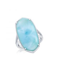 Sterling Silver Long Hexagon Larimar Ring