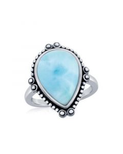 Sterling Pear-Shaped Larimar Designed Oxidized Ring