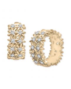 Diamond Flower Small Hoop Earrings (1/3 ct. t.w.) in 14k Gold-Plated Sterling Silver, Created for Macy's