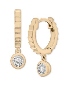 Diamond Dangle Textured Huggie Hoop Earrings (1/10 ct. t.w.) in 14k Gold-Plated Sterling Silver, Created for Macy's