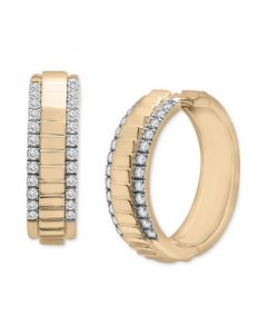 Diamond Border Textured Small Hoop Earrings (1/2 ct. t.w.) in 14k Gold-Plated Sterling Silver, Created for Macy's