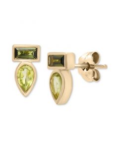 Peridot (3/8 ct. t.w.) & Green Tourmaline (1/3 ct. t.w.) Bezel Stud Earrings in 14k Gold-Plated Sterling Silver, Created for Macy's