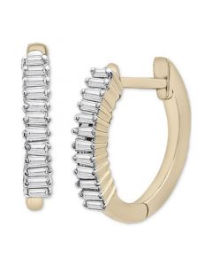 Diamond Baguette Small Hoop Earrings (1/6 ct. t.w.) in 14k  Gold, Created for Macy's