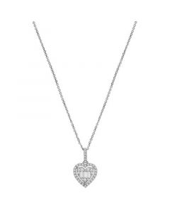 Diamond Baguette & Round Diamond Cluster Heart 18" Pendant Necklace (1/4 ct. t.w.) in 14k White Gold, Created for Macy's