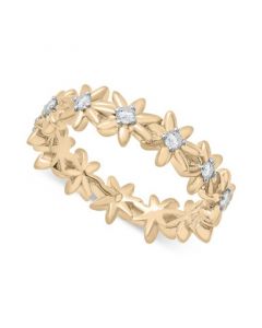 Diamond Flower Band (1/6 ct. t.w.) in 14k Gold-Plated Sterling Silver, Created for Macy's