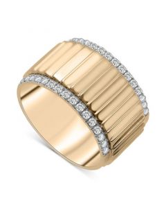 Diamond Wide Textured Statement Ring (1/3 ct. t.w.) in 14k Gold-Plated Sterling Silver, Created for Macy's