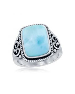 Sterling Silver Rectangle Larimar Filigree Design Ring