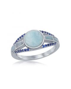 Sterling Silver Round Larimar Open Shank Sapphire CZ Ring