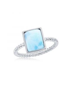 Sterling Silver Rectangle Larimar Rope Design Band Ring