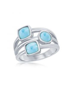 Sterling Silver Multi-Shaped Larimar Triple Band Ring