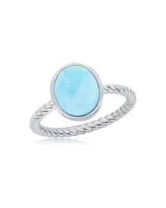 Sterling Silver Oval Larimar Rope Design Band Ring