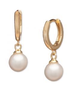 Cultured Freshwater Pearl (6 mm) Hoop Dangle Drop Earrings in 18k Gold-Plated Sterling Silver