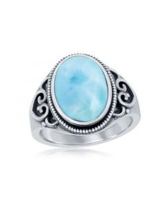 Sterling Silver Oval Larimar Filigree Design Ring