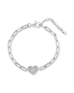 EFFY® Diamond Pavé Heart Paperclip Link Bracelet (1/5 ct. t.w.) in Sterling Silver