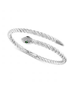 EFFY® Diamond (1/4 ct. t.w.) & Tsavorite (1/20 ct. t.w.) Snake Bypass Bangle Bracelet in Sterling Silver