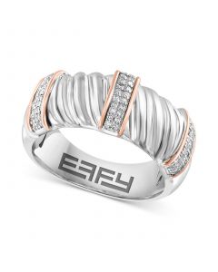 EFFY® Diamond Contrasting Vertical Bar Ring (1/6 ct. t.w.) in Sterling Silver & 14k Rose Gold-Plate