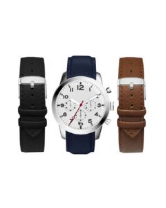 Men's Navy Leather Strap Watch 44mm Gift Set