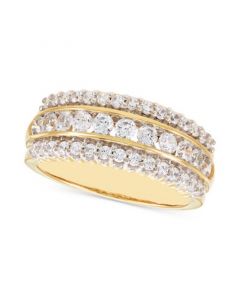 Diamond Three Row Band (1 ct. t.w.) in 14k Two-Tone Gold