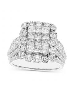 Diamond Emerald Shaped Halo Cluster Engagement Ring (3 ct. t.w.) in 14k White Gold