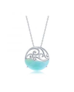 Sterling Silver Round Larimar Waves Necklace