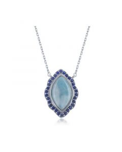 Sterling Silver Marquise Larimar with Sapphire CZ Border Necklace