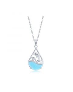 Sterling Silver Leaping Dolphin Pearshaped Larimar Necklace