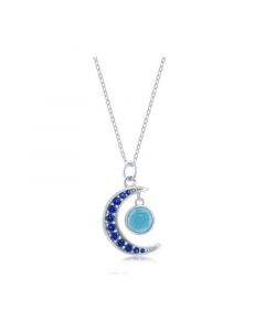 Sterling Silver Blue CZ Moon & Round Larimar Necklace